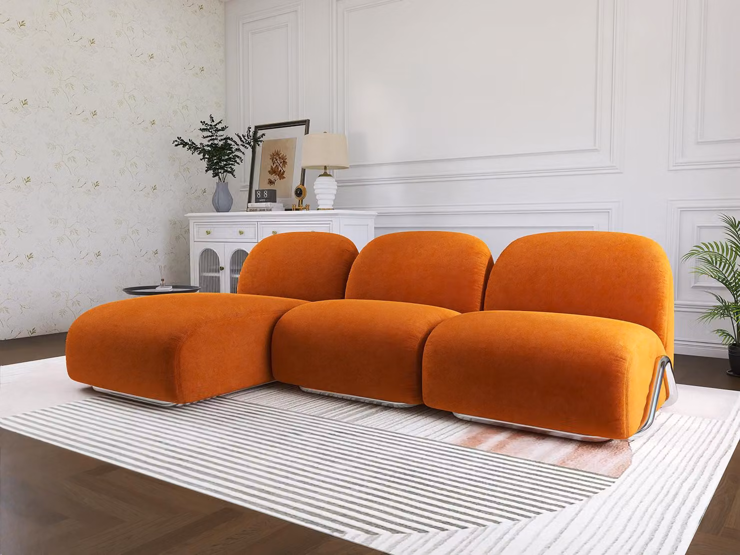Divano angolare design a forma di L, elegante mobile per il soggiorno, divano moderno