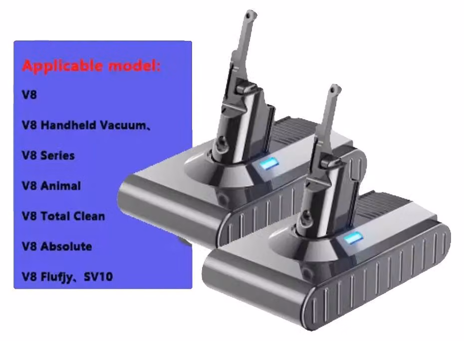 Batterie di ricambio, capacità 12800mAh, certificate di sicurezza, confezione da 2 batterie V8 da 12800mAh