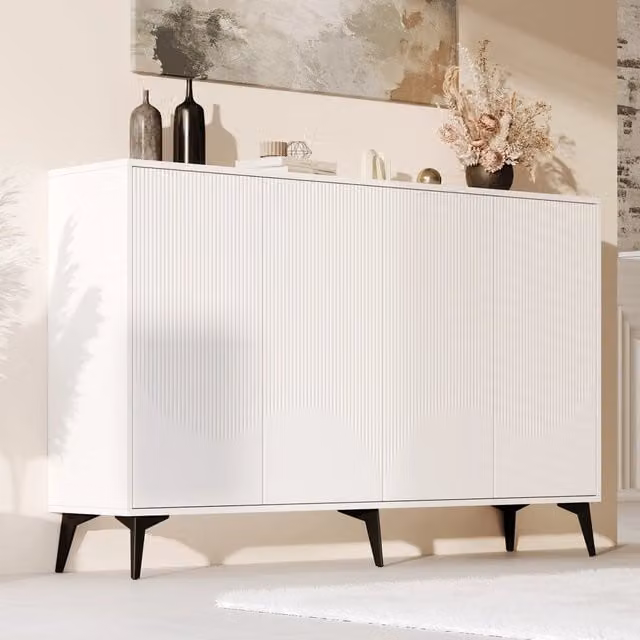 Credenza bianca multifunzionale 160x35x100 cm con ante a rimbalzo e ripiani regolabili