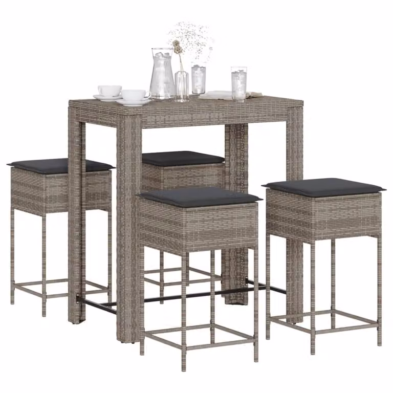 vidaXL Set Bar da Giardino 5 pz in Polyrattan Grigio con Cuscini