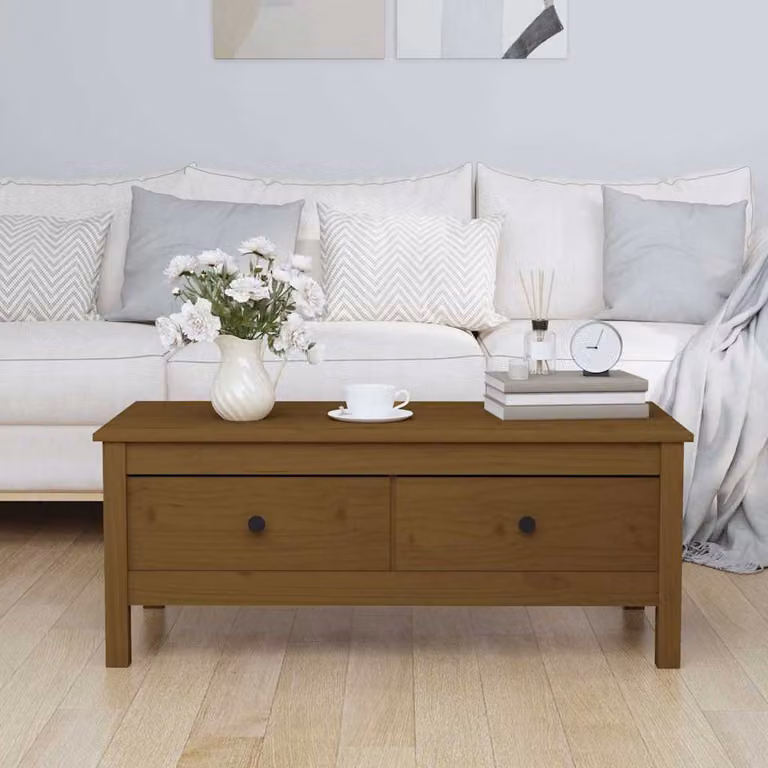 vidaXL Tavolino da Salotto Rettangolare in Legno Massello di Pino, Colore Marrone, L 100 x P 50 x H 40 cm