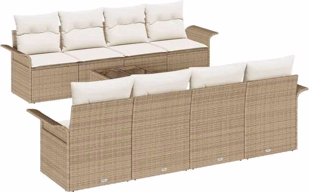 Set Divano da Giardino 9 pcs Beige Poly Rattan