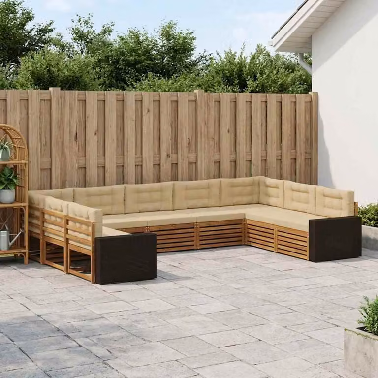 Set di divani da esterno vidaXL 9 pz in legno di acacia con cuscini, beige e marrone