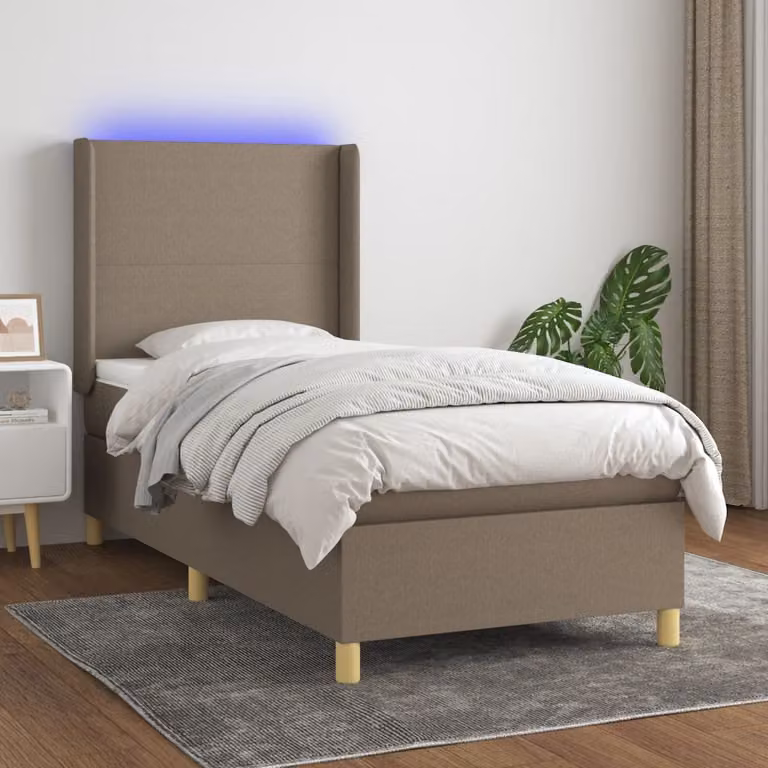 Letto a molle con materasso vidaXL in tessuto con illuminazione LED e porta USB, Tortora, L 80 x P 200 cm