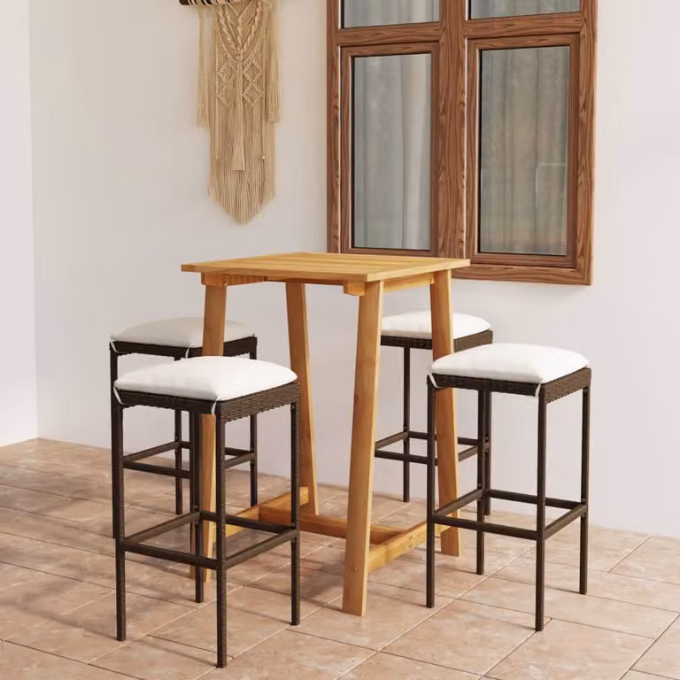 The Living Store Set bar da giardino 5 pezzi con cuscini marrone