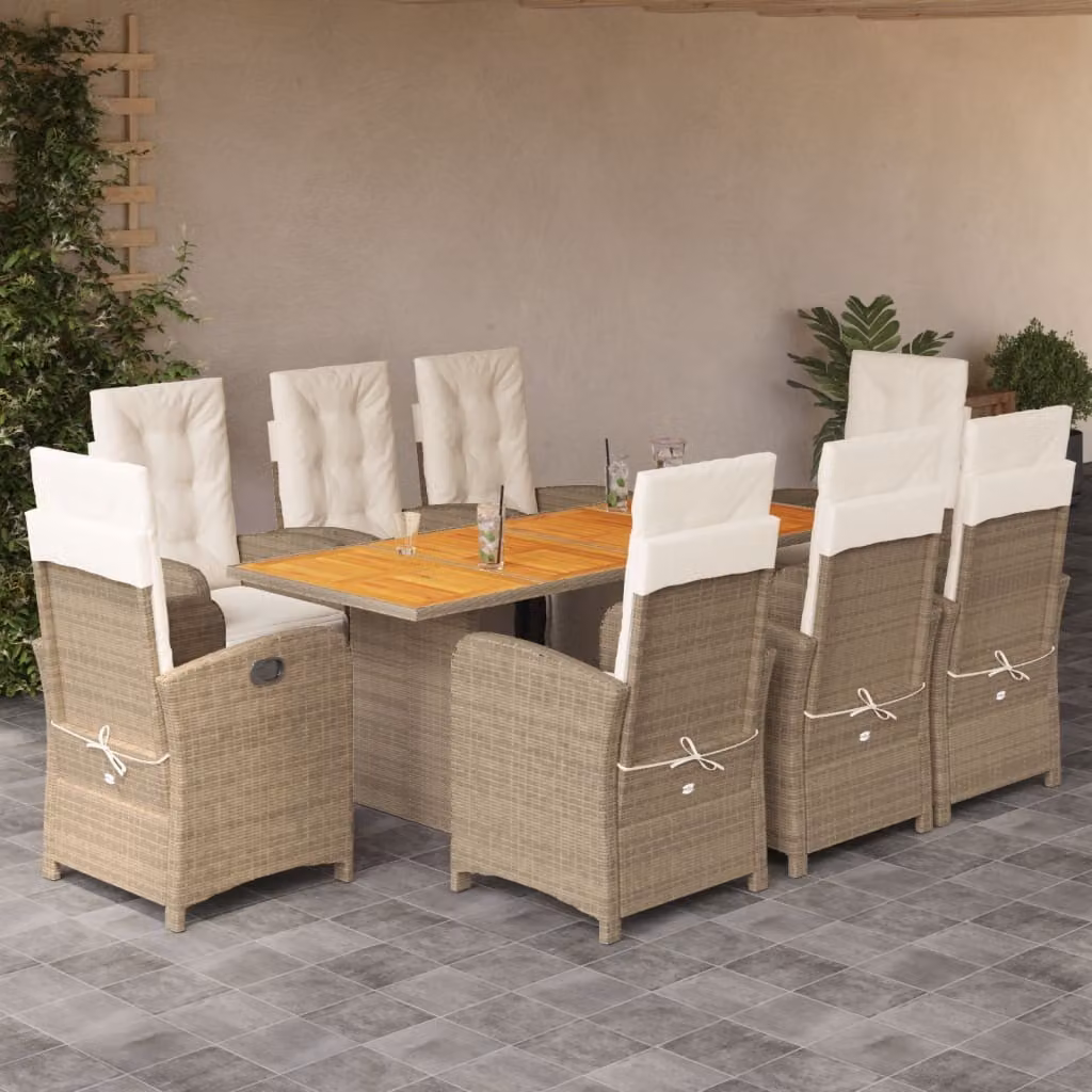 Maison Exclusive - Set da pranzo da giardino 9 pezzi con cuscini in polyrattan beige