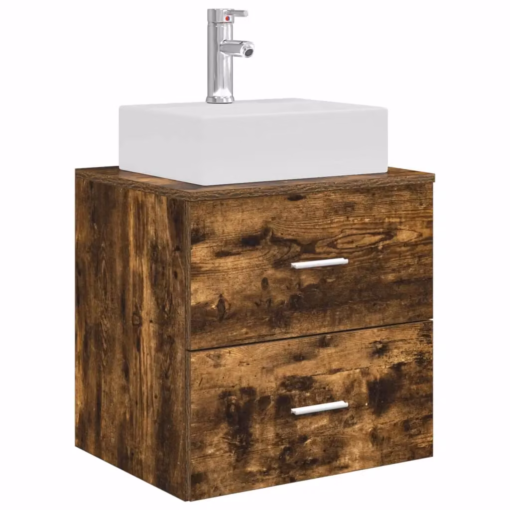 Mobile Lavabo da Parete Moderno vidaXL in Rovere Fumo, L: 49,5 cm, P: 41 cm, H: 62,5 cm – 2