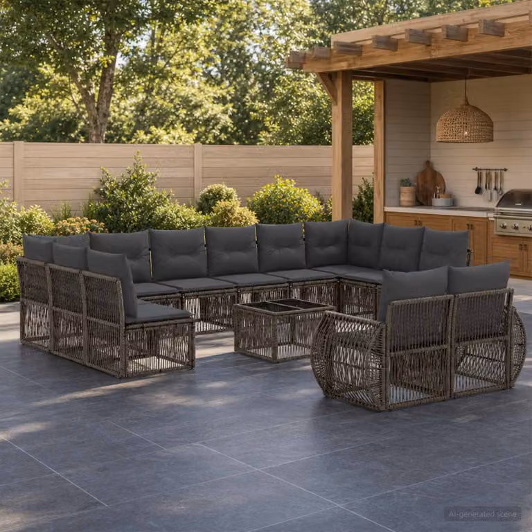 Set Divano da Giardino vidaXL 13 pz a Forma a L con Tavolino, Colore Grigio e Antracite, in Polyrattan e Metallo con Cuscini Inclusi