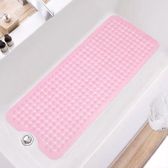 Tappetino da bagno antiscivolo, extra large, 40 x 16 pollici, lavabile in lavatrice, rosa trasparente, con fori di drenaggio e bordino antiscivolo per il pavimento del bagno