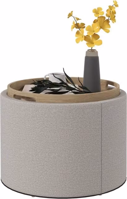 Pouf contenitore imbottito Xylo in lino grigio chiaro e naturale L/P/H: 56 x 56 x 42 cm