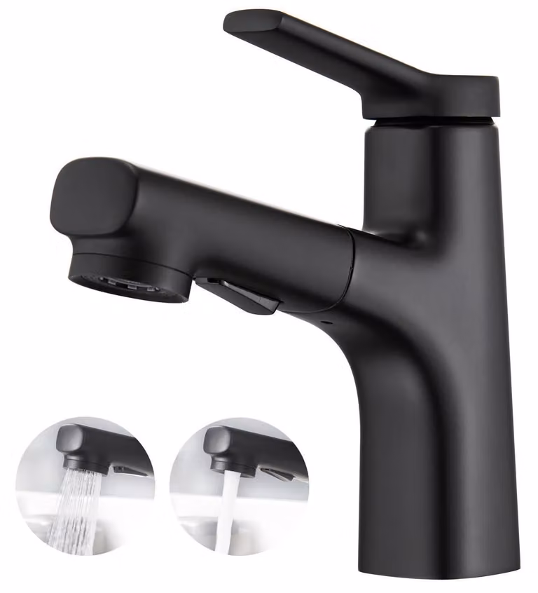 Miscelatore monocomando per lavabo da bagno, con doccetta estraibile, colore nero
