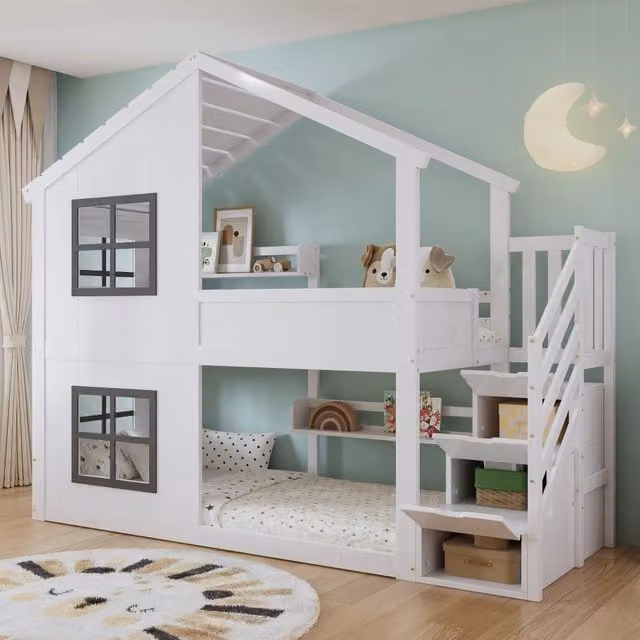 letto a castello in legno massiccio e mdf bianco grigio 90x200 cm