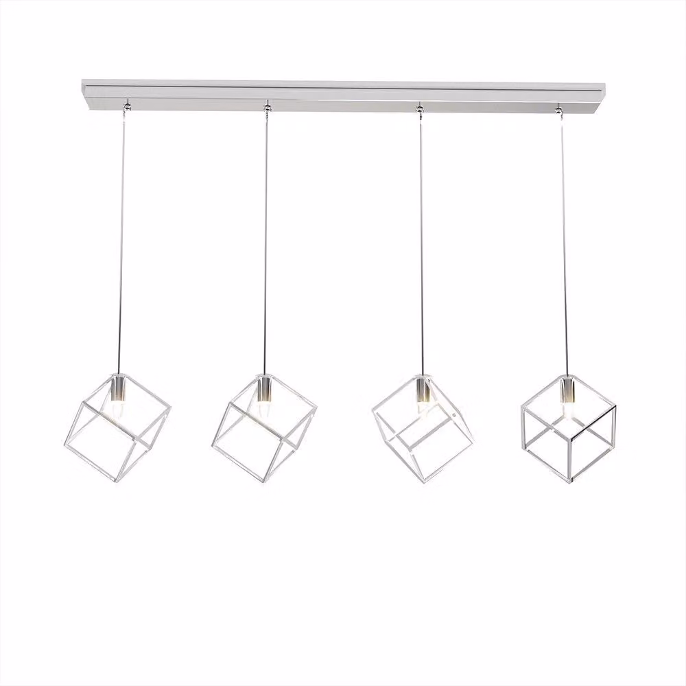 Sospensione Moderna Rettangolare Frame Metallo Cromo 4 Luci G9