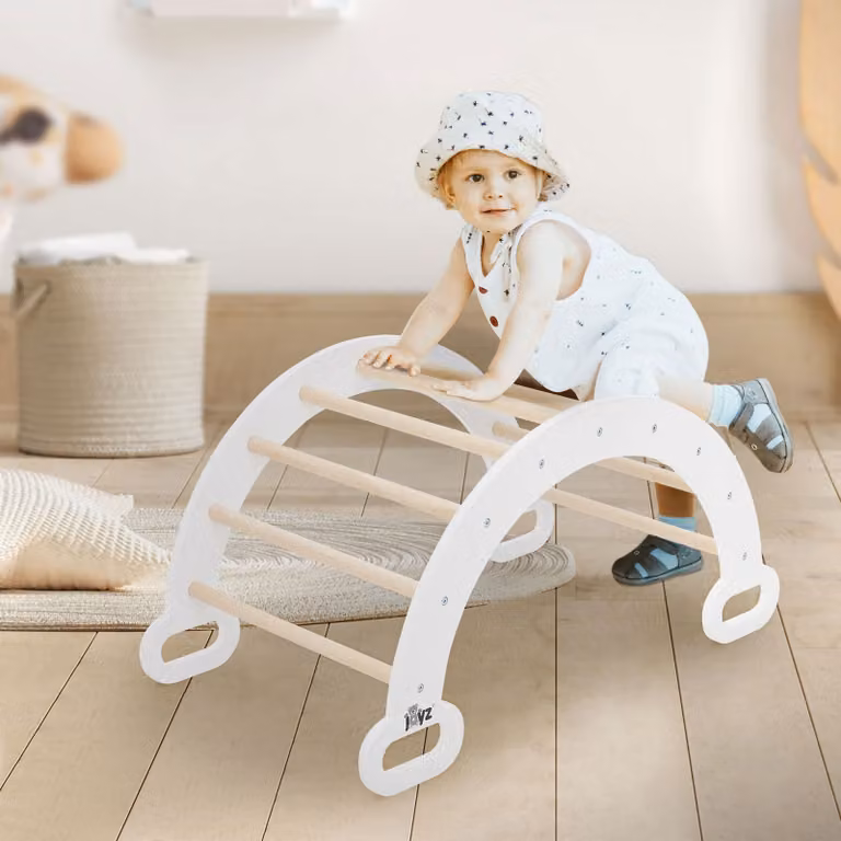 Joyz arco da arrampicata per bambini, bianco, arco a dondolo in legno, a partire da 2 anni, arco da arrampicata a triangolo secondo il triangolo di Pikler & giocattolo Montessori