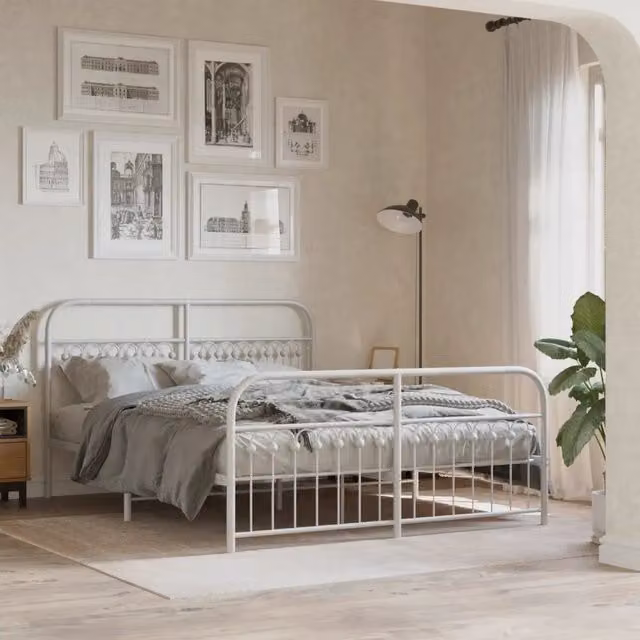 Giroletto con testiera e pediera in metallo bianco vidaXL L/P: 150 x 200 cm