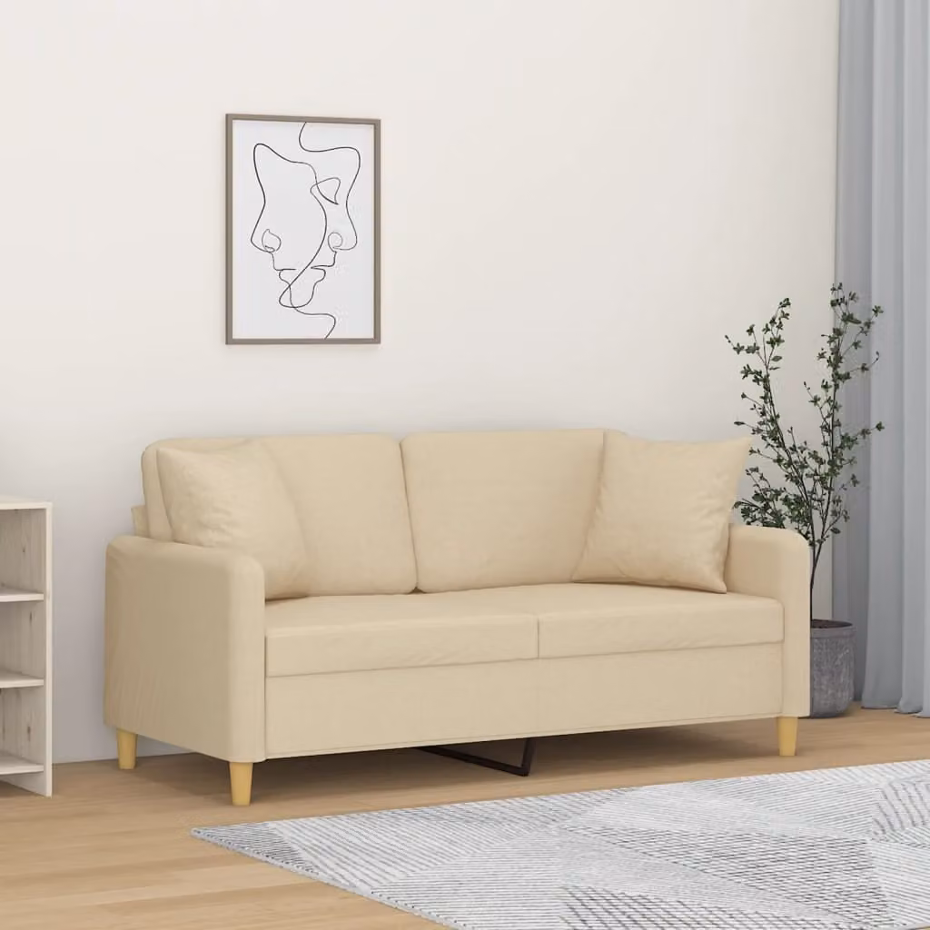 vidaXL Divano a 2 Posti Moderno in Tessuto Beige con Cuscini e Struttura in Metallo