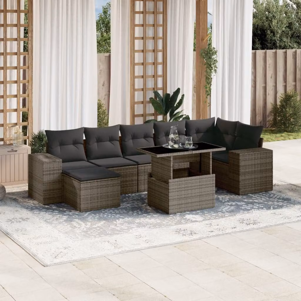 Set Divano da Giardino vidaXL 8 pz a L in Polyrattan Grigio con Cuscini e Tavolino – 1