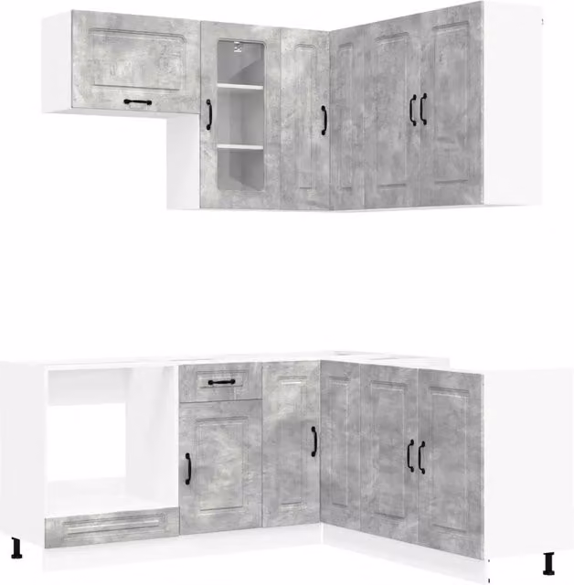 Unità Cucina Moderna KALMAR vidaXL in 8 Pezzi Grigio con Ante in Vetro e Ripiani Interni