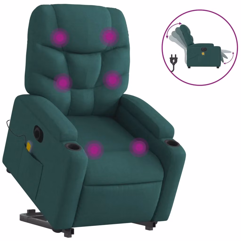 Poltrona Alzapersona Massaggiante Elettrica vidaXL Verde Scuro in Tessuto con Braccioli – 2