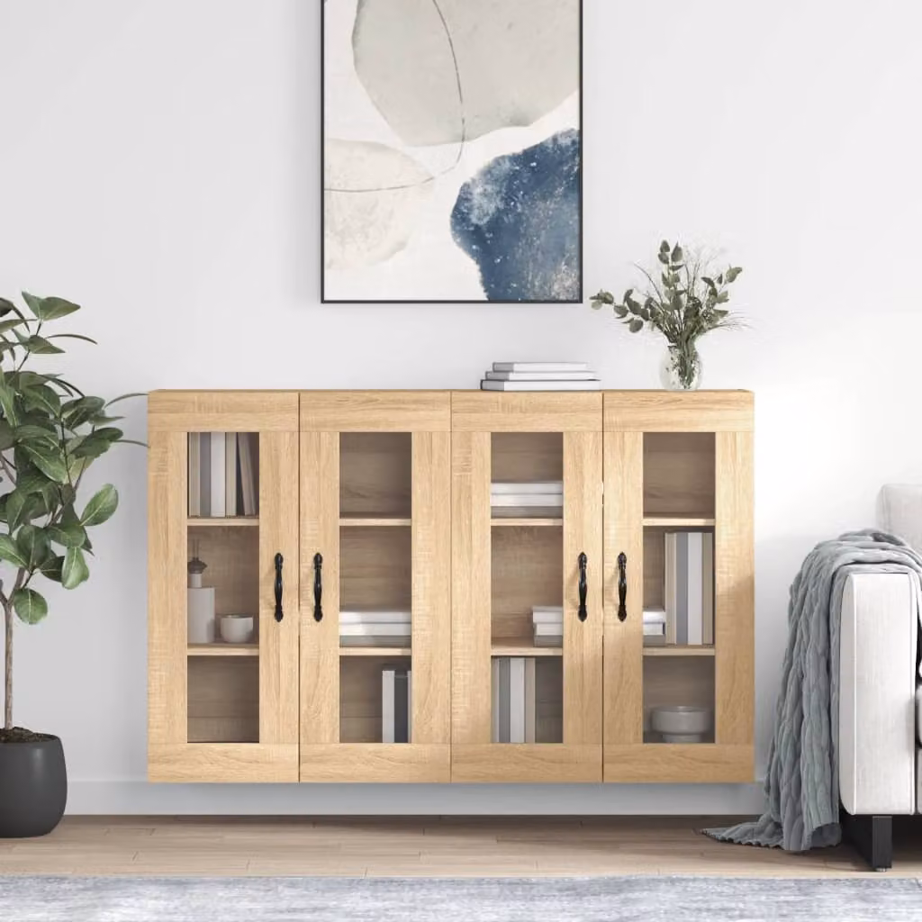Set di 2 armadietti a parete vidaXL in legno e vetro con ante in vetro, colore marrone rovere
