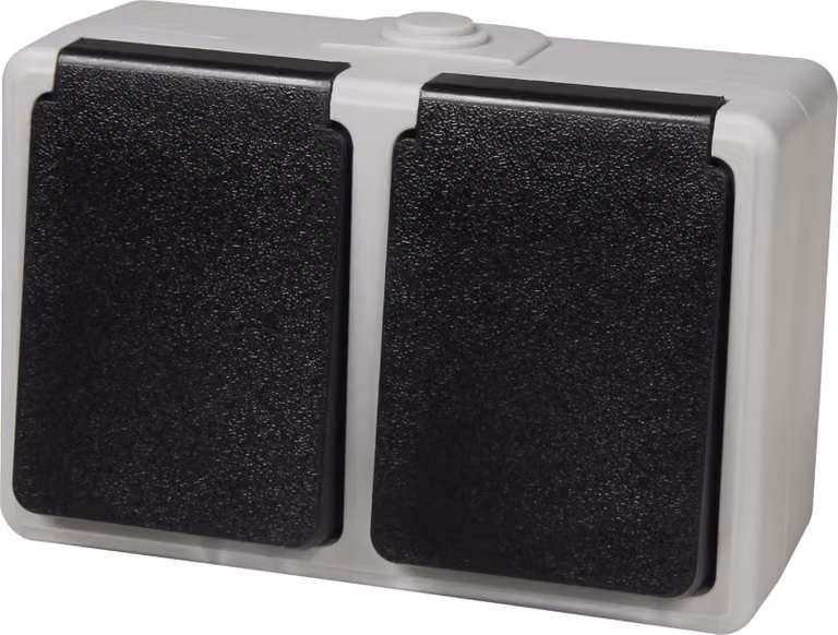 Presa doppia a prova di umidità McPower "Taff", 250V~/16A, IP44, montaggio esterno, grigio