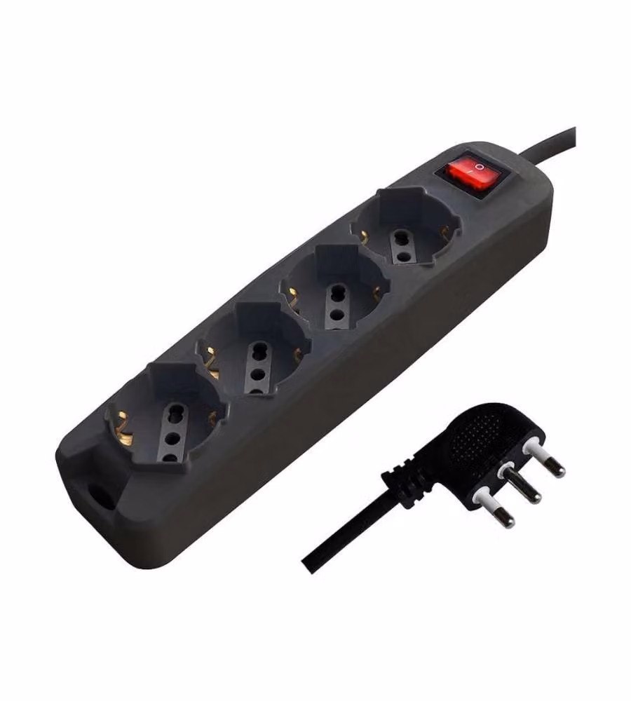 V-TAC Multipresa 4 Prese 10/16A 2P+T Bipasso/Schuko + Interruttore Generale LED Cavo 1,5m Spina 16A 2P+T
