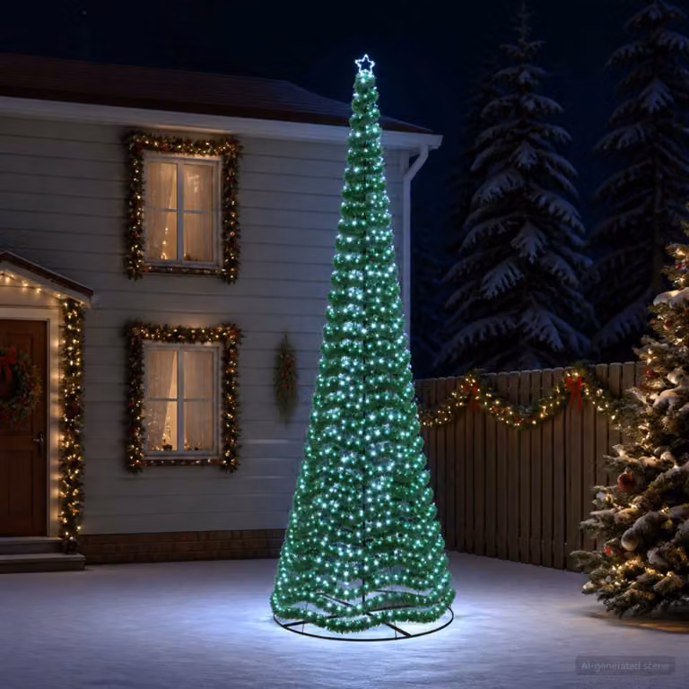 vidaXL Albero di Natale in tinsel con luci LED e base EKENAS 500 cm