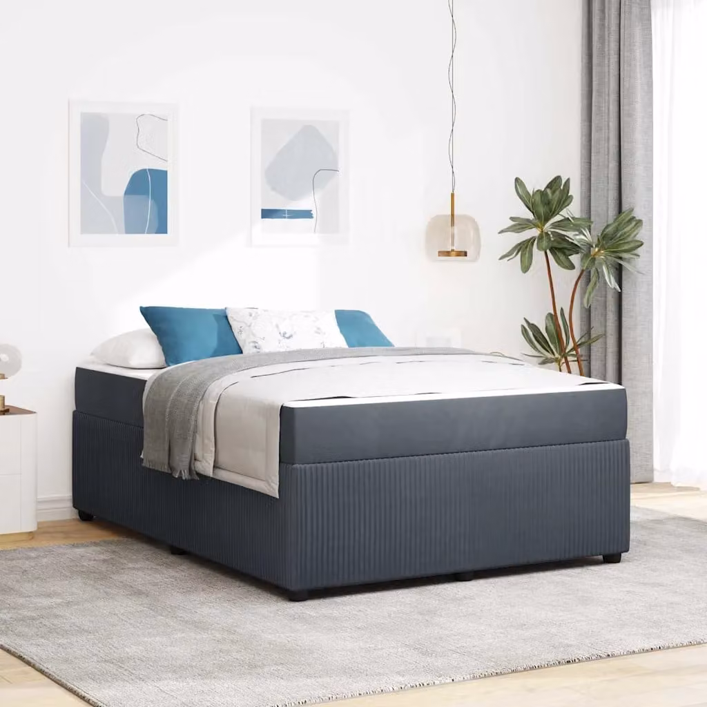 Struttura del letto moderna vidaXL in tessuto e legno grigio, L 140 cm x P 200 cm – 1