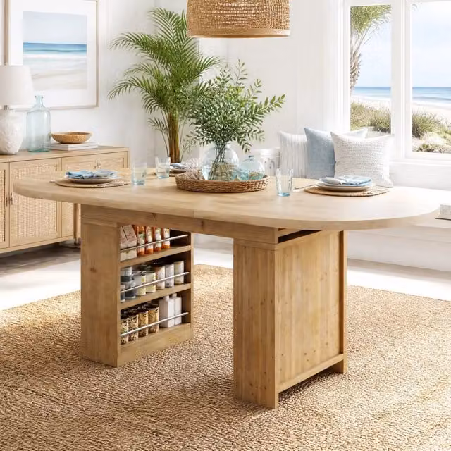 Tavolo da pranzo allungabile 150/200x90 cm in MDF color rovere con vani a giorno