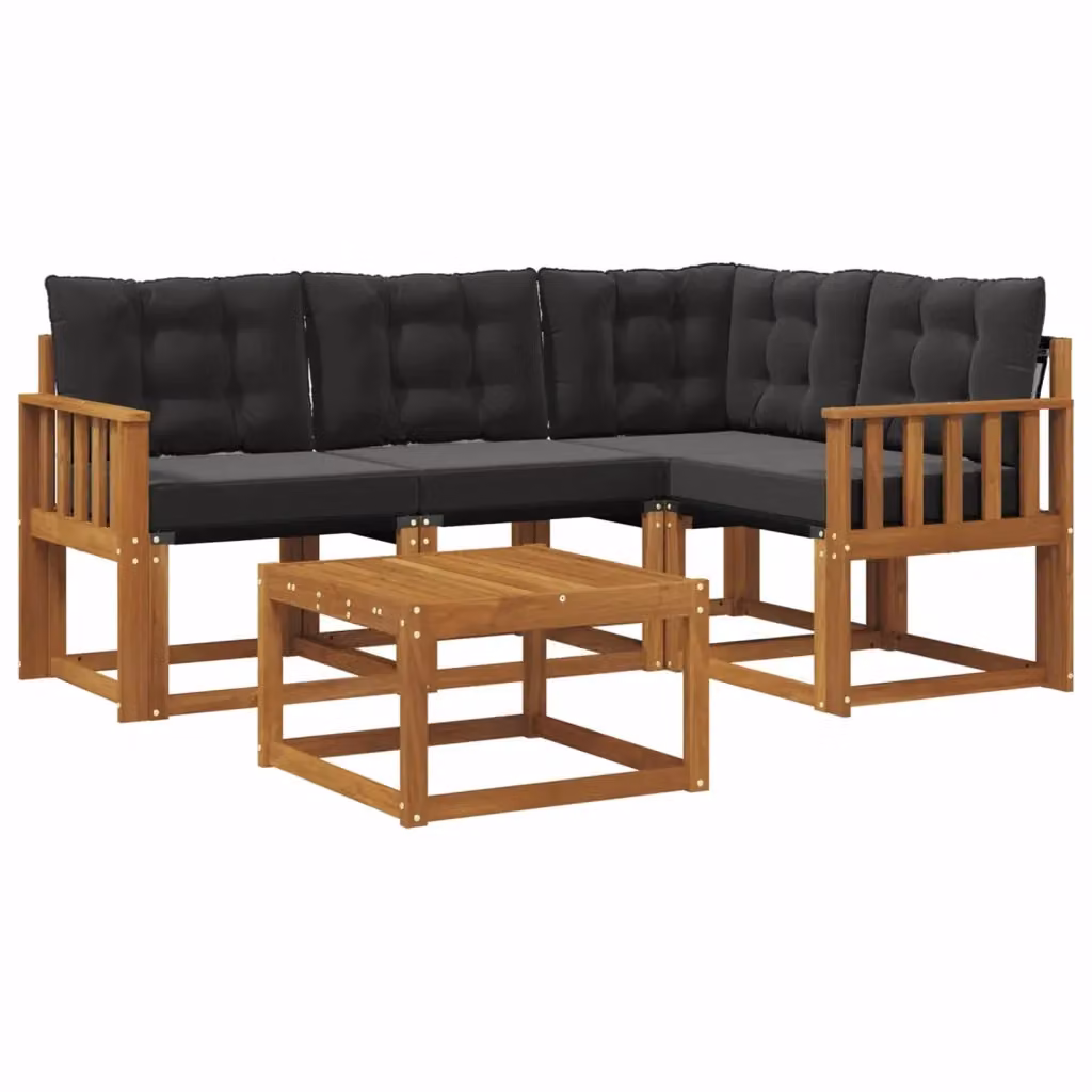 Set di divani da esterno a L vidaXL con tavolo da caffè, struttura in legno di acacia trattato e sedute in textilene, colore marrone e nero – 2