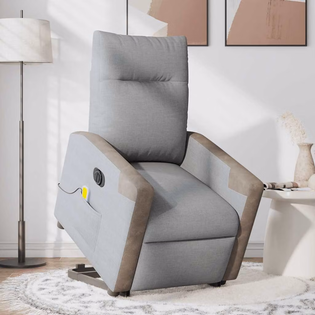 vidaXL Poltrona Alzapersona Massaggi Elettrica Grigio Chiaro Tessuto