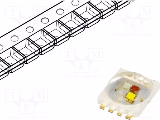 1 diodo ad alta efficienza, 350mA, 9,1x7x3,1mm, RAGB, potenza massima: 5W, angolo di emissione: 140°, flusso luminoso: 45÷52lm, modello: PC8N-5L4E-C, LED-L