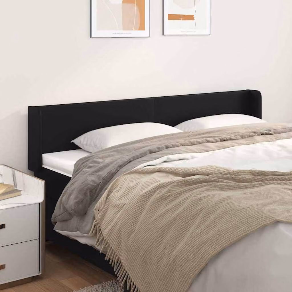 Testiera ad orecchio vidaXL in similpelle nera con struttura in legno, L: 163 cm, P: 16 cm, H: 78/88 cm