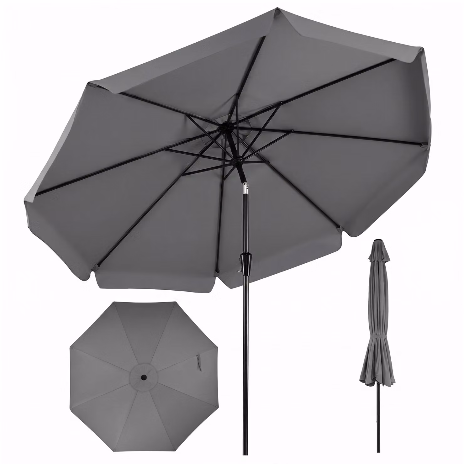 Ombrellone da giardino Costway con 8 costole in metallo e parte superiore ventilata, inclinabile di 30 gradi, Grigio