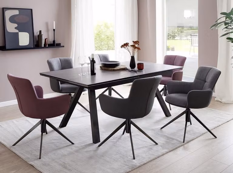 Tavolo da pranzo allungabile MCA Tobago in Vetroceramica antracite e metallo nero180/260 x 95 cm