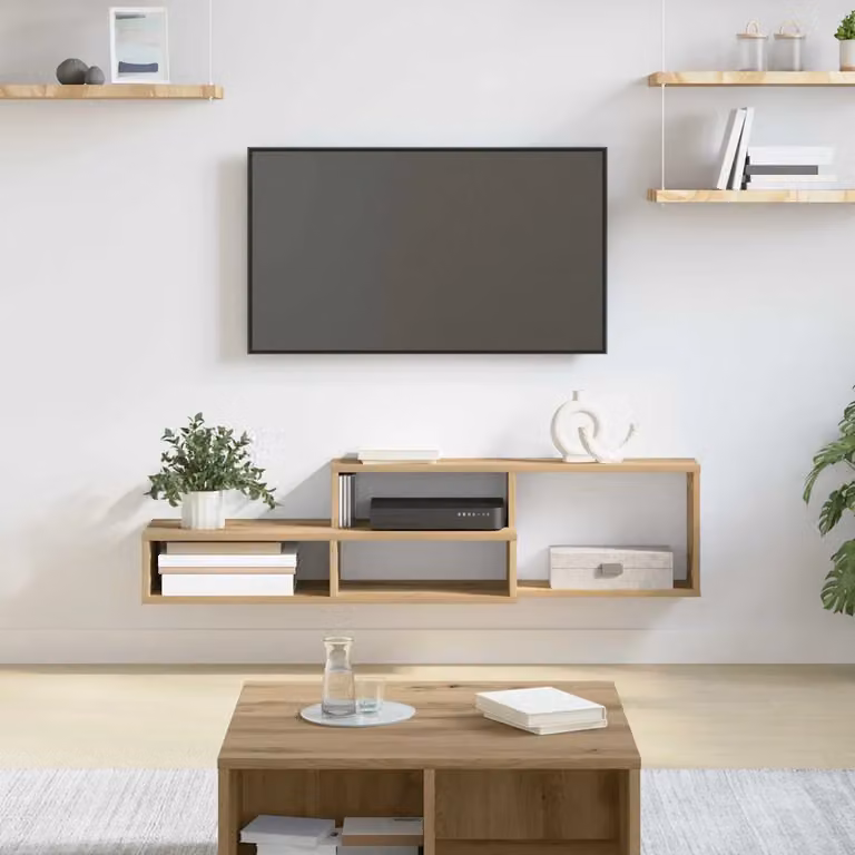 Supporto per TV da parete moderno vidaXL in legno ingegnerizzato marrone L 120 cm, P 25 cm, H 28,5 cm