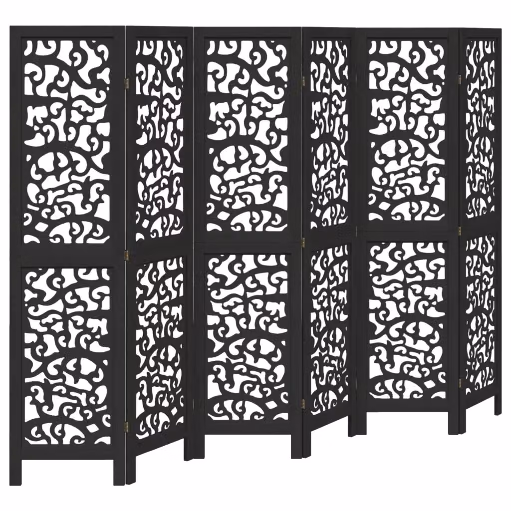 Divisorio Ambienti vidaXL con 6 Pannelli in Legno di Paulownia Nero H: 215 cm, L: 160 cm, P: 6 cm – 2