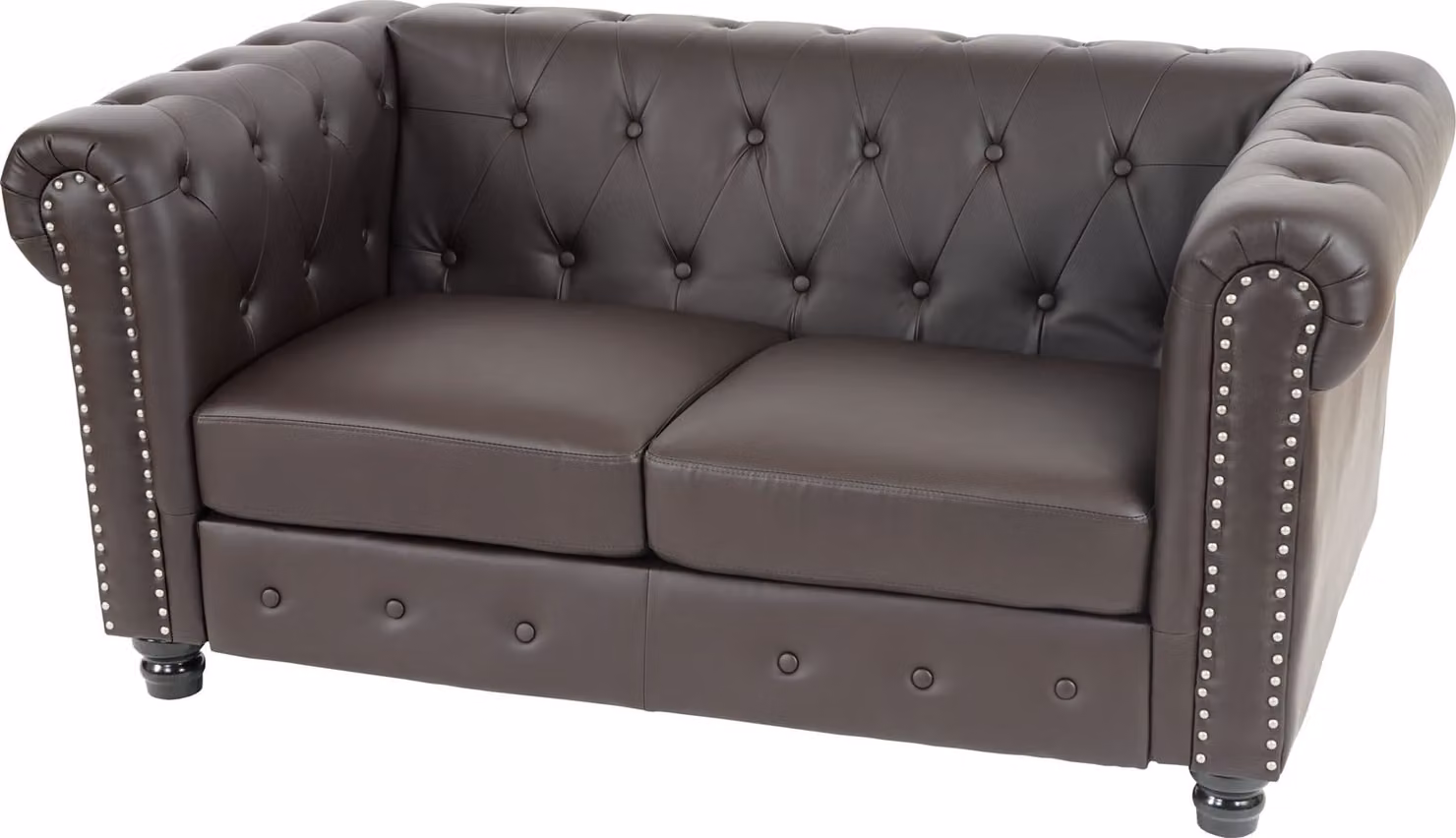 Divano a 2 posti divano salotto divano Chesterfield in ecopelle 160cm ~ piedi rotondi, marrone