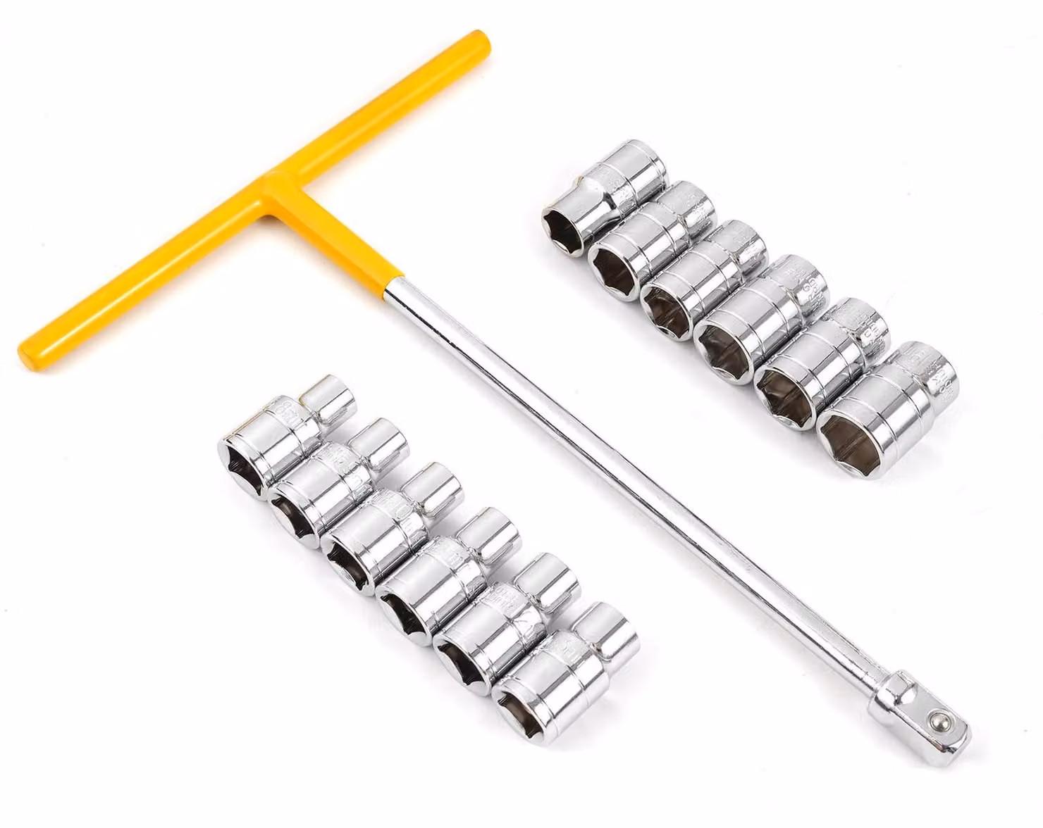 Set di chiavi a bussola con manico a "T", 13 pezzi, con chiavi a bussola da 8 a 19 mm, per riparazioni e uso domestico