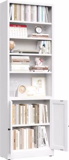 Libreria REDOM in metallo bianco con porta e ripiani regolabili, stile industrial, L: 180,34 cm, P: 60 cm, H: 23,4 cm