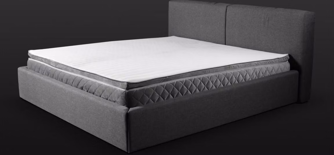 Graues Doppelbett Polster Betten Bettkasten Design Eleganter Stoff Bett