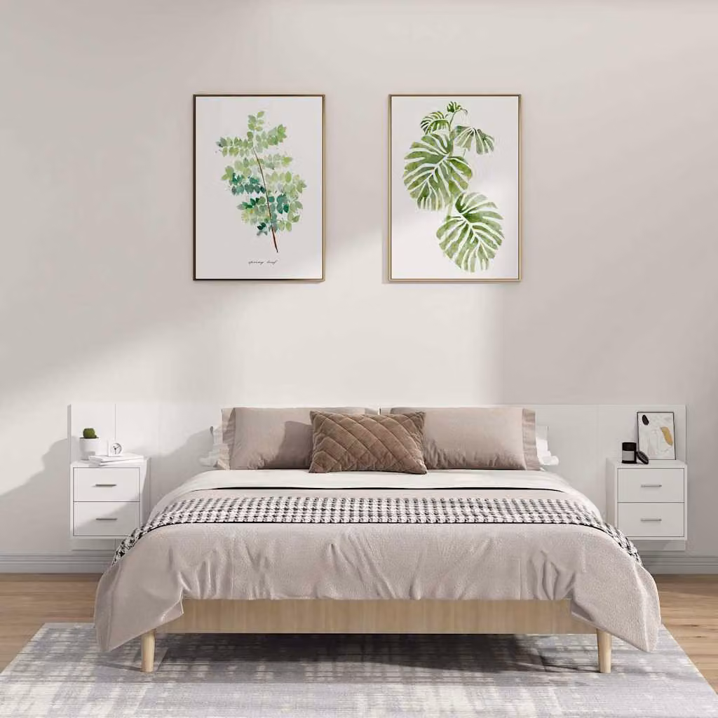 vidaXL Testiera per Letto con Comodini Integrati in Legno Multistrato Bianco L: 240 cm, P: 80 cm, H: 80 cm – 1
