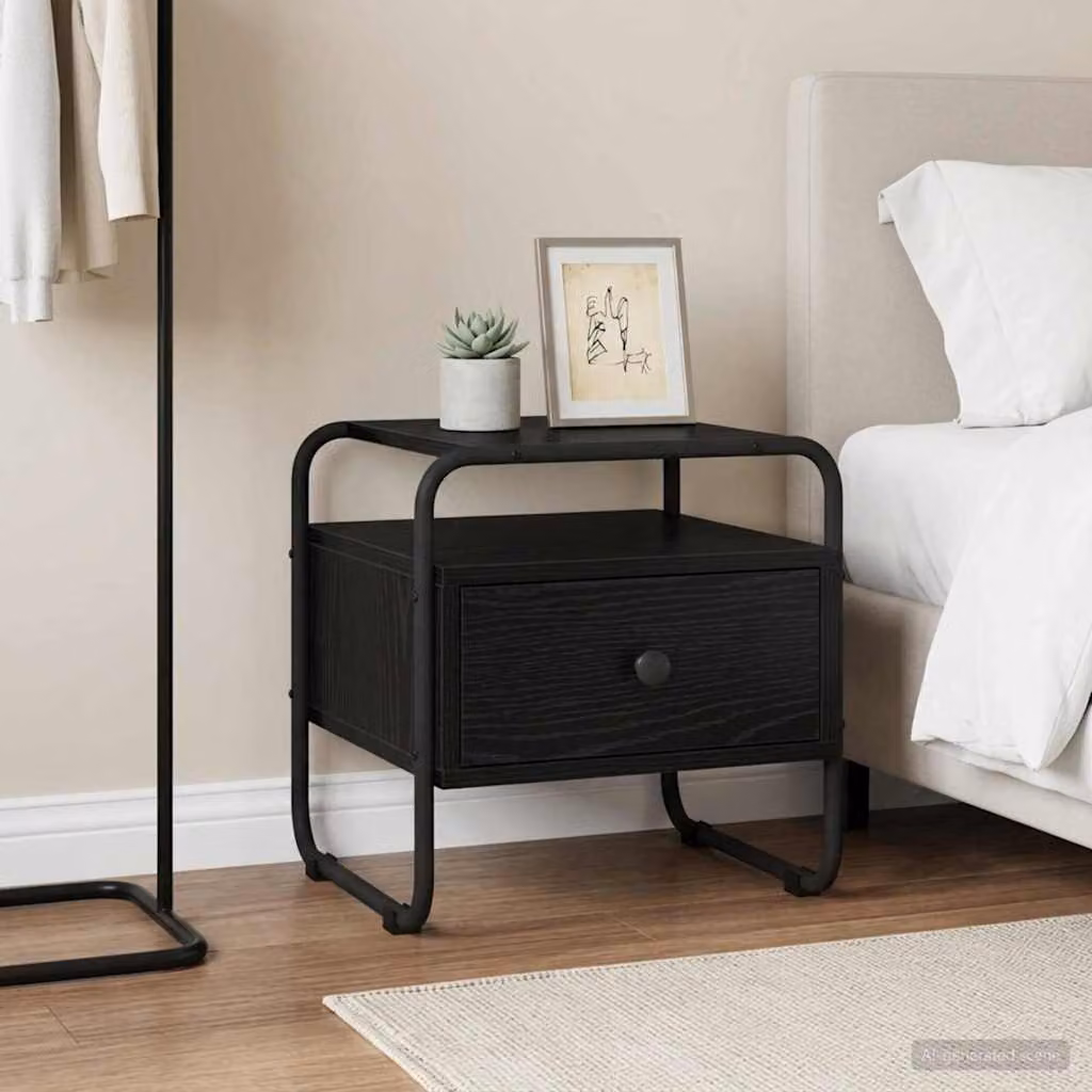 Armadio da Notte Moderno vidaXL in MDF e Metallo, Colore Rovere e Nero, L 40 cm x P 39,5 cm x H 40 cm
