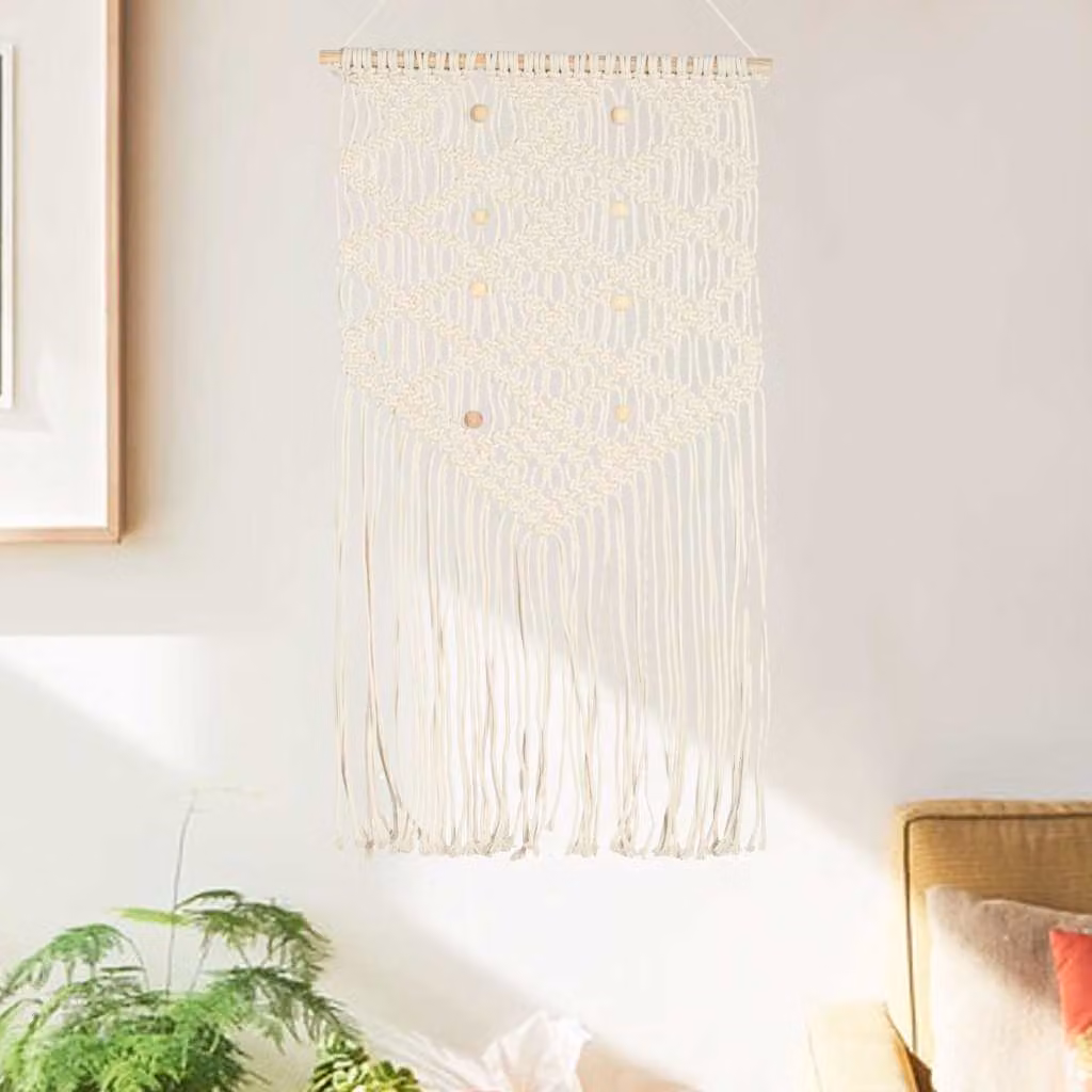 Decorazione da Parete in Macramè vidaXL in Stile Boho, Colore Bianco e Beige, L 40 cm x H 80 cm