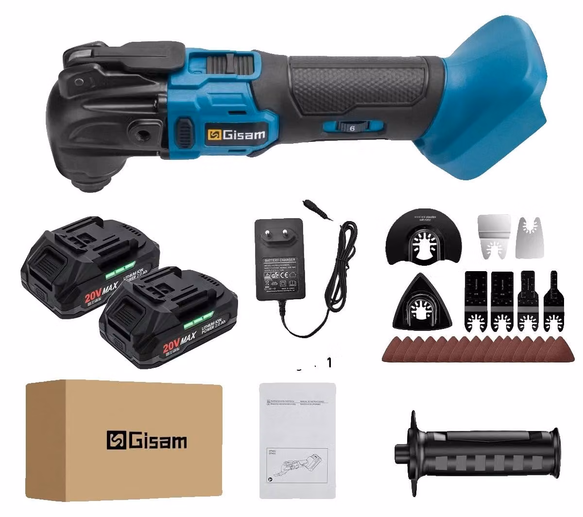 Utensile multifunzione, 6 velocità, alimentato a batteria, con 2 batterie