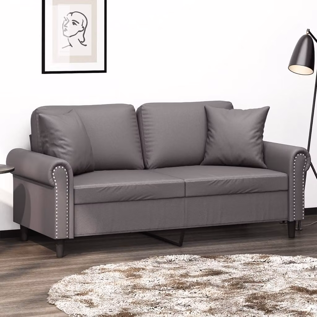 vidaXL Divano a 2 Posti Moderno in Similpelle Grigio con Cuscini e Struttura in Metallo