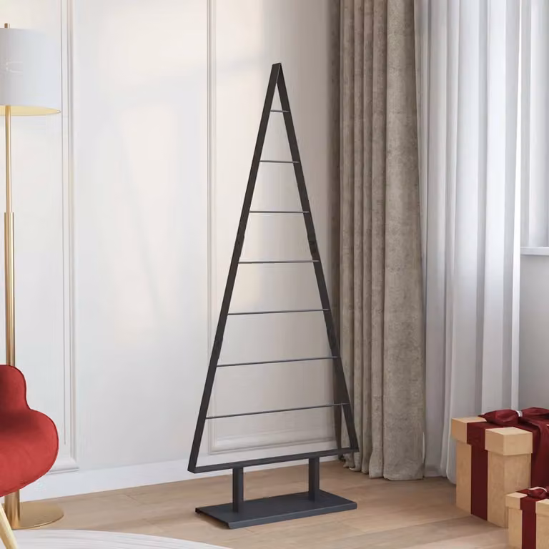 Albero di Natale moderno vidaXL in metallo nero con supporto, Altezza: 150 cm