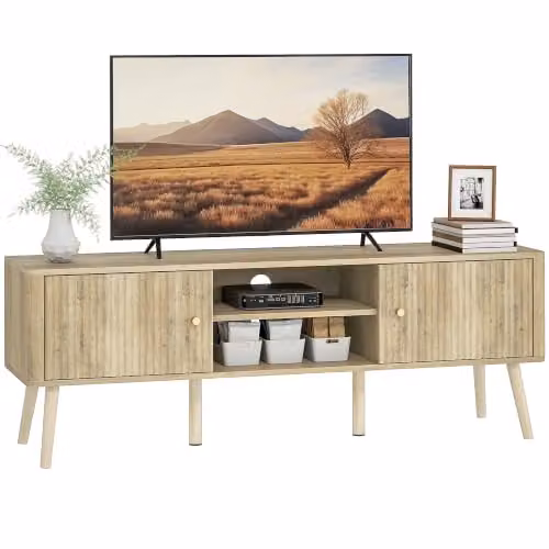 HOMCOM Supporto TV 60/65 pollici scaffali regolabili 2 armadi Quercia