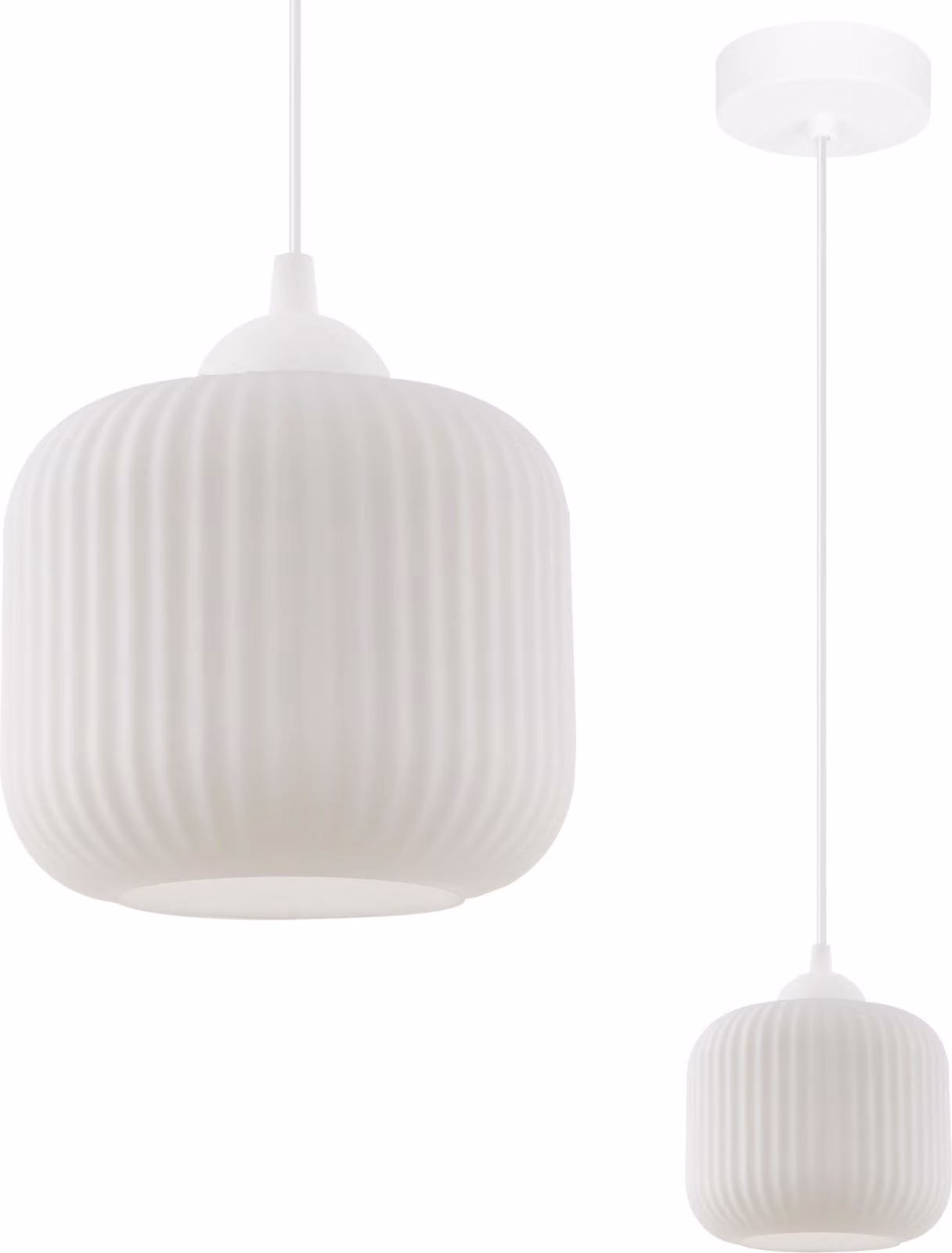 Lampada a sospensione Riffle white 1 luce in vetro bianco cilindro E27