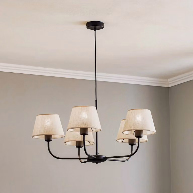 Lampadario a soffitto Chicago TK Lighting, dimmerabile, Crema / Ambra, Soggiorno / Sala da pranzo, Tessuto / Stoffa / Seta, Lampadario
